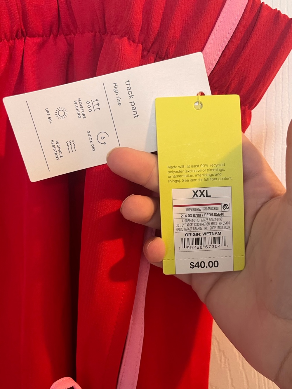 All In Motion Red Women’s Track Pants with Pink Trim - Picture 2 of 3